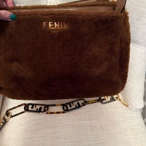 Fendi Chocolate Shearling Shoulder Bag